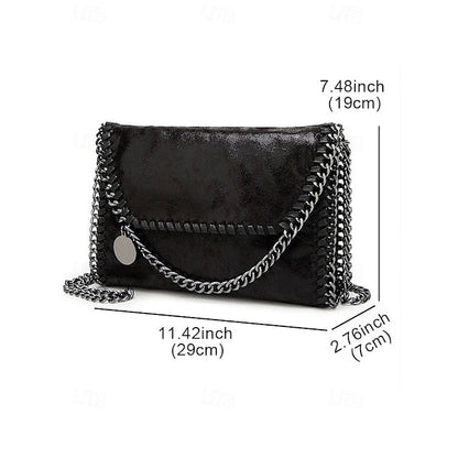 Leather Faux Bag with Chain Red Whipstitch Shoulder Detailing FashionChic