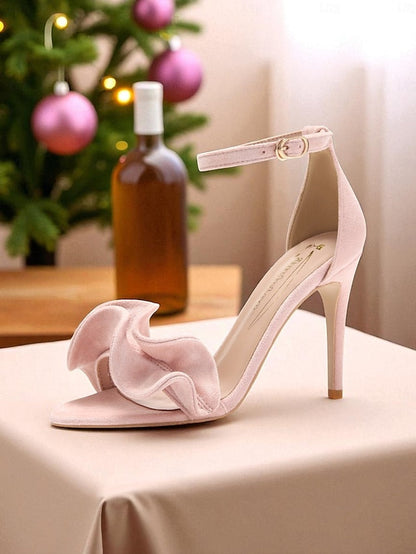 Strap Velvet - Sandals Elegant High Heel Ankle Red Women's FashionChic