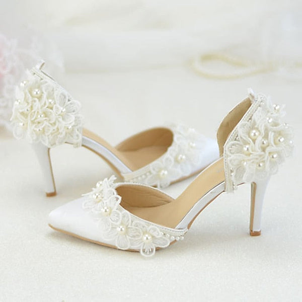 Wedding Platform White with Lace Floral Heels Women's FashionChic