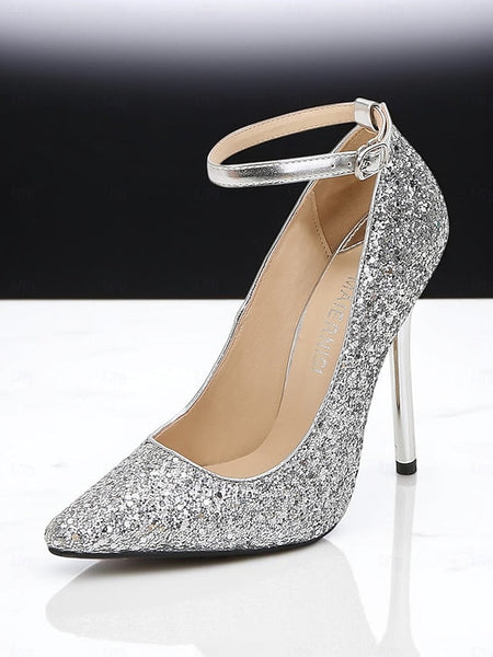 Women's Sparkly – Gold Heels Pointed Toe Stiletto Glitter FashionChic