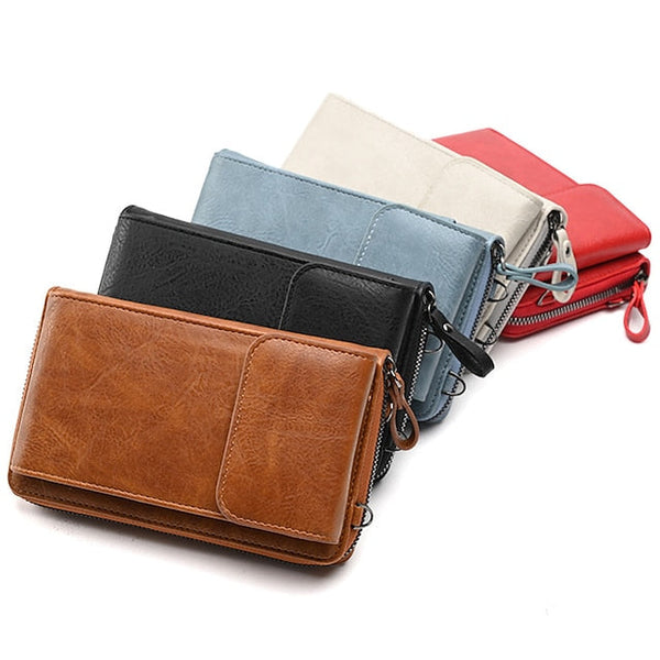 with Zipper Wallet Vintage Faux Crossbody Leather Women's FashionChic