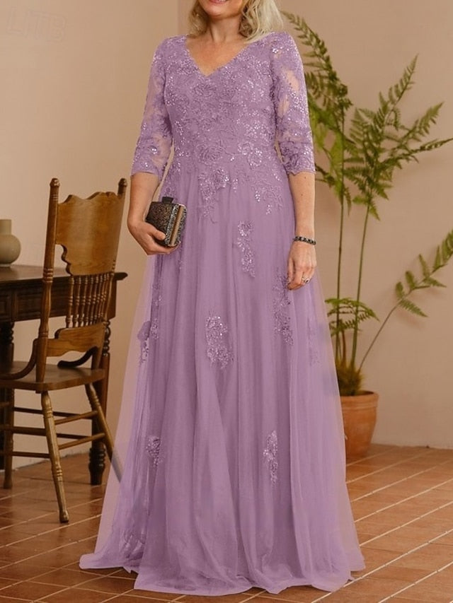 of V Mother Wedding Guest Dress A-Line the Neck Bride Elegant FashionChic