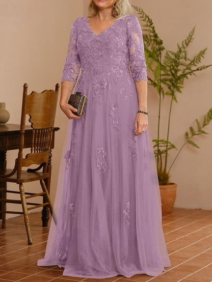 of V Mother Wedding Guest Dress A-Line the Neck Bride Elegant FashionChic