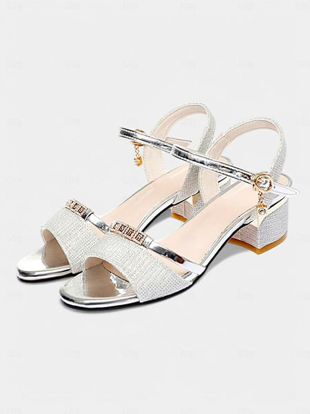 Sandals - Silver Rhinestone Elegant for Heeled Shoes Women Dress FashionChic