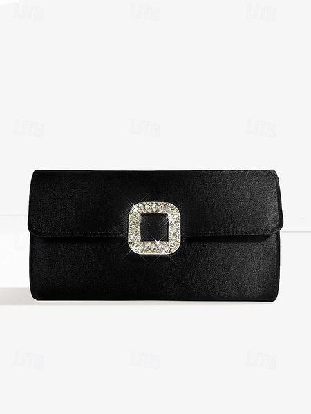 Elegant Buckle Rhinestone Women's Satin - White Clutch with FashionChic