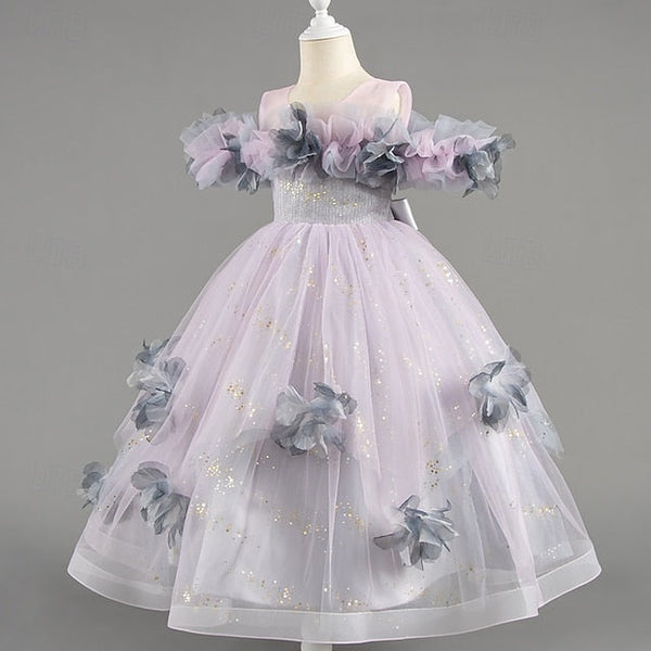 Special Girls' Flower Wedding Party Short Sleeve Dress Kids FashionChic