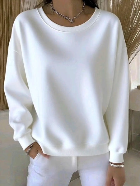 Women's Pullover Sweatshirt Plain Casual Long Sleeve Round FashionChic