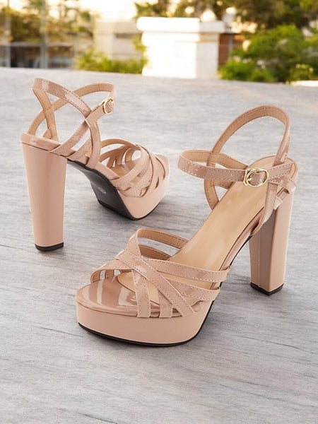 Sandals Women Heel Strappy – Platform Nude High for FashionChic