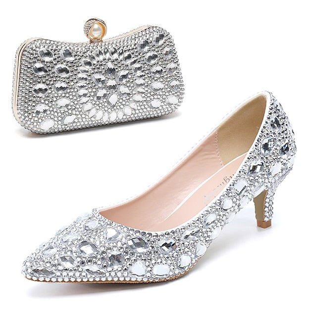 Matching Kitten Crystal-Embellished and Heel Shoes Women's FashionChic