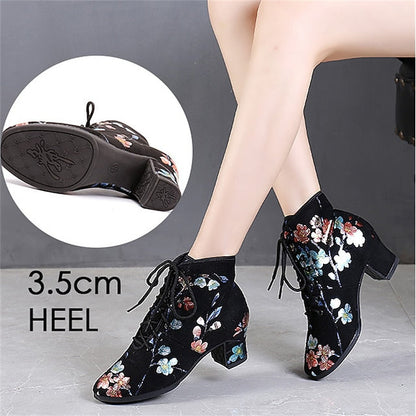 Floral Comfortable Women Lace-up – Black Low for Dance Shoes FashionChic