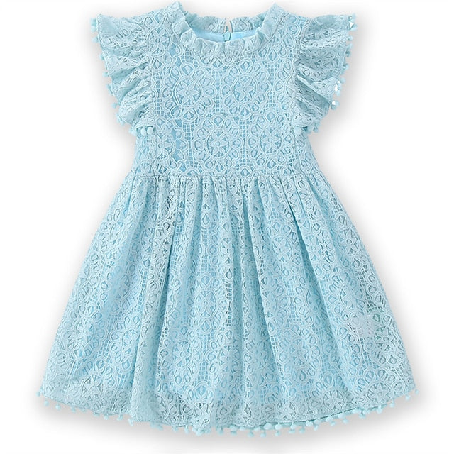 Girls' Party Solid Dress Color Short Sleeve Kids FashionChic