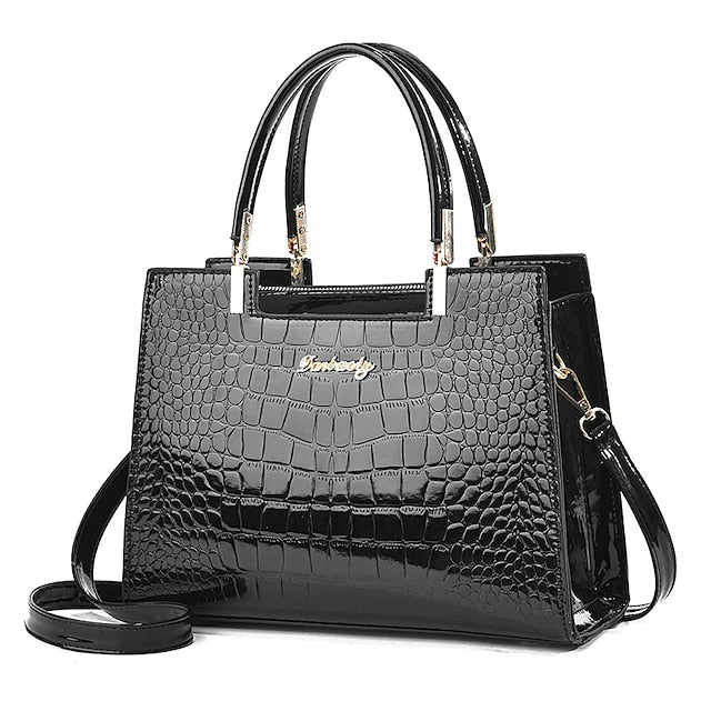 Black Crocodile Pattern Women's Elegant Handbag Leather | FashionChic