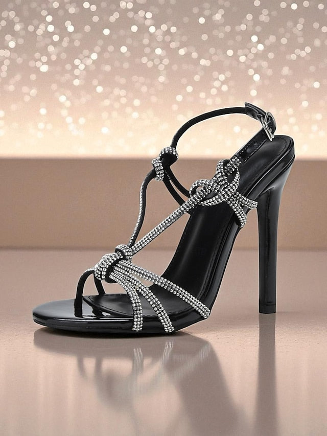 Toe Heels Stiletto with Rhinestone Women's Square Strappy FashionChic