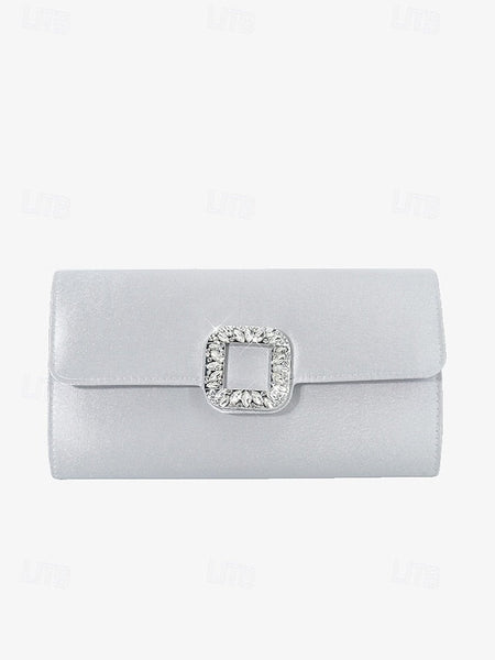 Elegant Buckle Rhinestone Women's Satin - White Clutch with FashionChic