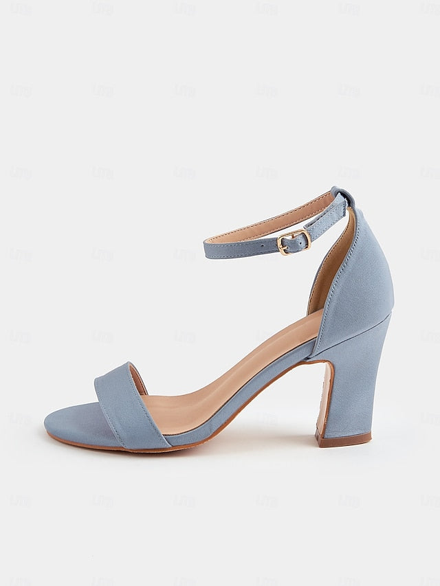 Women's Light Blue Heel Open High - Toe Sandals Ankle Strap FashionChic