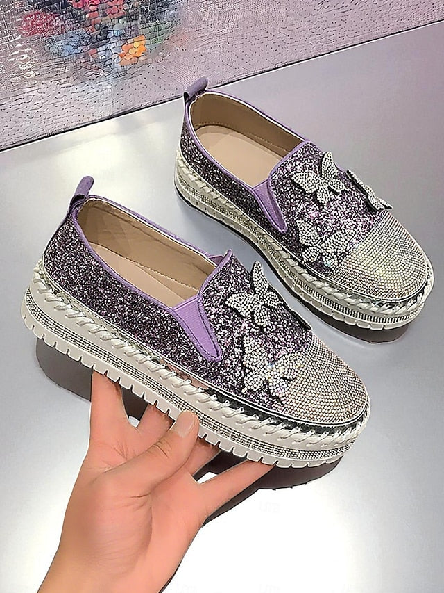 Slip-On with Purple Women's Glitter Sneakers Platform FashionChic