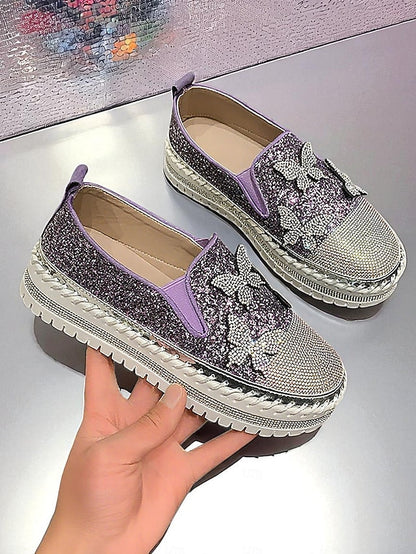 Slip-On with Purple Women's Glitter Sneakers Platform FashionChic