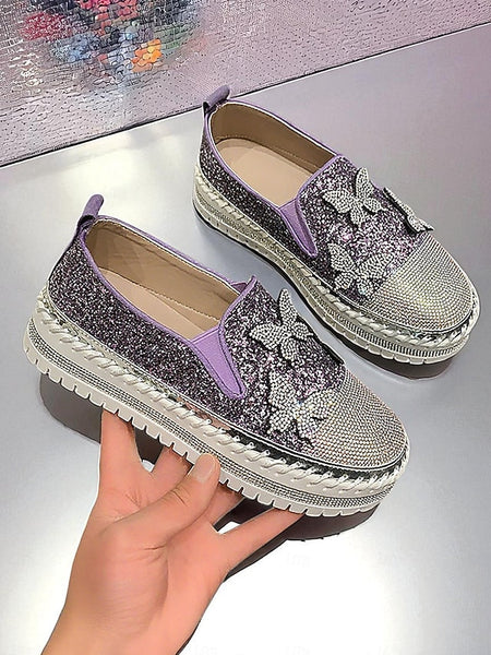 Glitter Purple Sneakers Slip-On Platform with Women's FashionChic