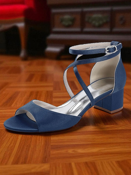 Sandals - Block with Ankle Heel Satin Elegant Strap Women's FashionChic