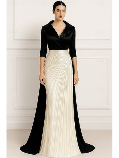 Gold A-Line Evening Wedding Elegant Dress Gown Formal Black FashionChic