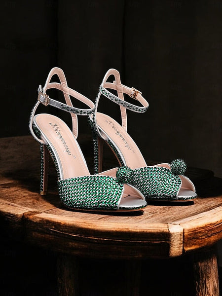 Stiletto Embellished with Sandals Heel Rhinestone Women's FashionChic