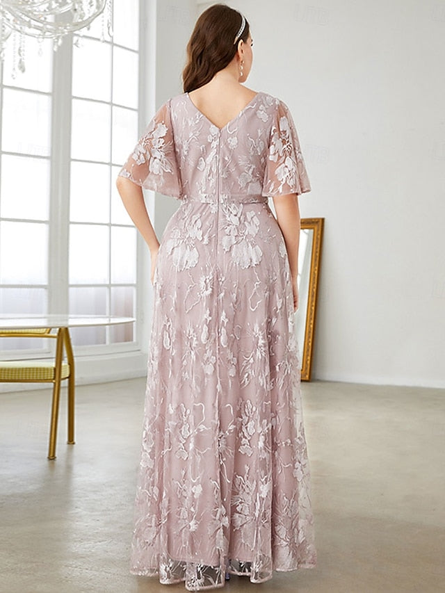 Curve Bride Size V Dress Mother the Neck Elegant Plus of FashionChic