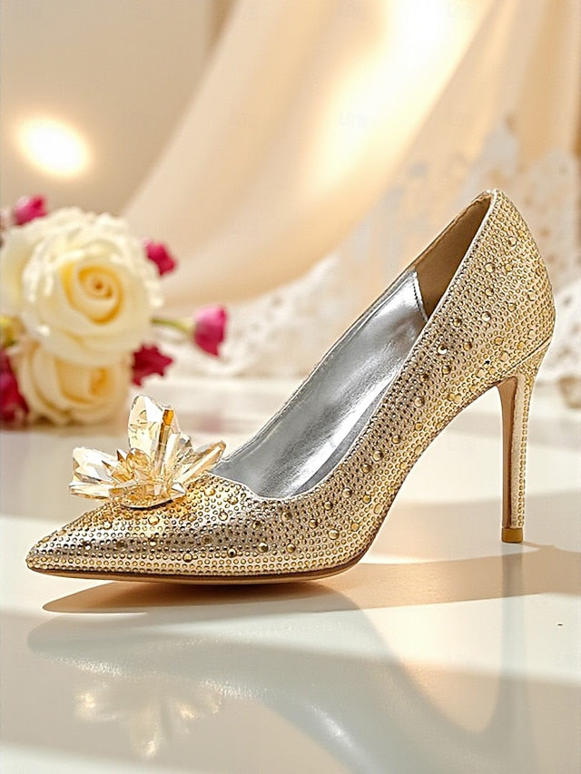 - Heel Women's Embellished Sparkly Crystal Pumps Gold High FashionChic