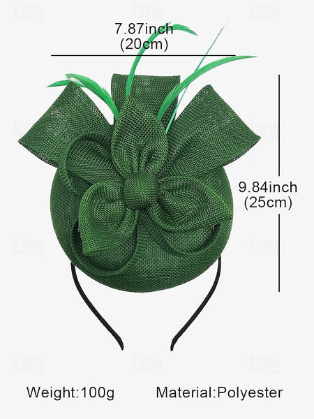 Women's Bow with Feather and Hat Accents Green Fascinator FashionChic