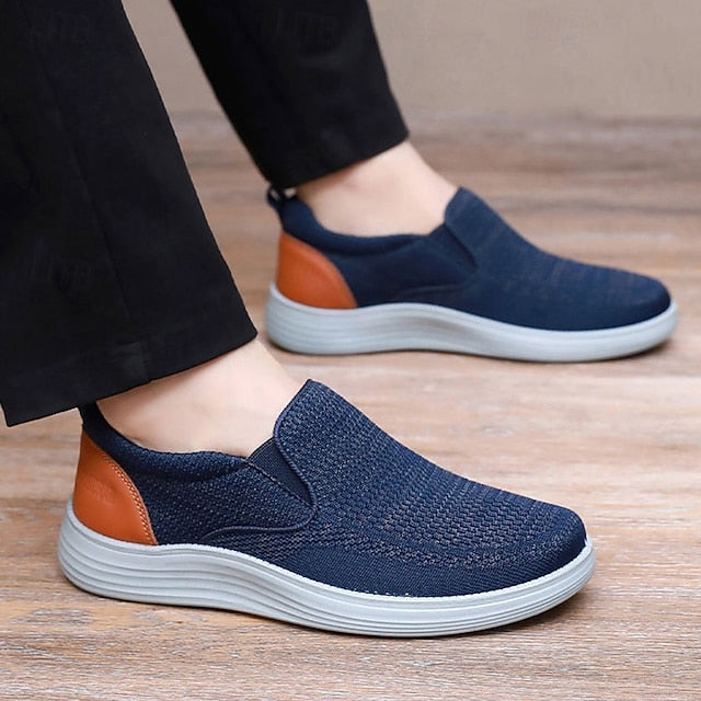 Navy Slip-On Stretch Breathable Knit Men's Sneakers – FashionChic