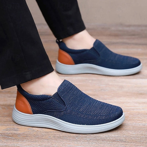 Navy Slip-On Stretch Breathable Knit Men's Sneakers – FashionChic
