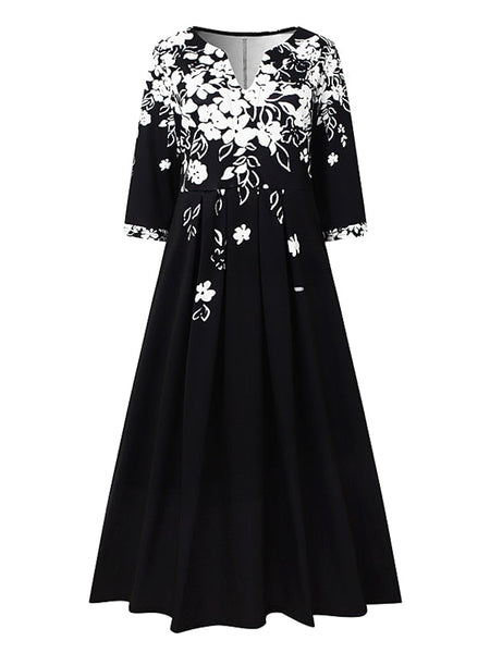 Women's Midi Dress Tunic Dress Floral Pocket V Neck Midi FashionChic