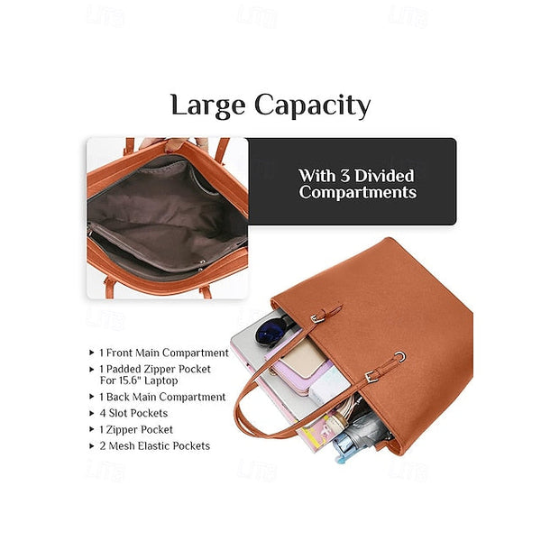 - Women's Faux Tote Brown Bag Leather Classic Large FashionChic