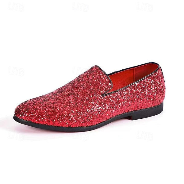 On - Glitter Loafers Slip Men's Red FashionChic