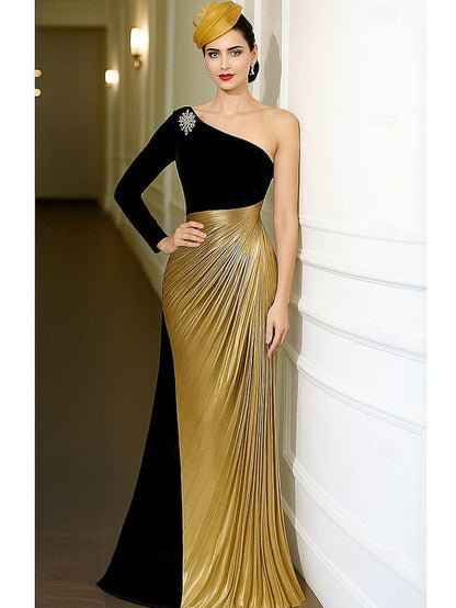 Gold Gown Evening Black Elegant A-Line Formal Wedding Dress FashionChic