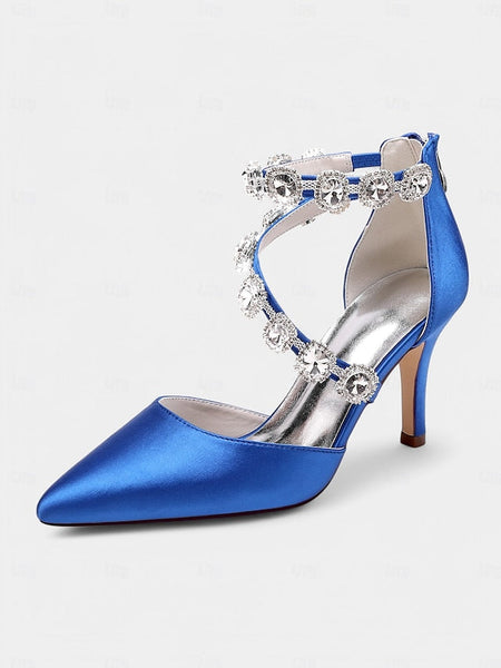 with Ankle Purple Women's Satin Heels Crystal Stiletto FashionChic