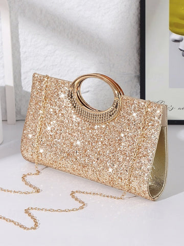 Evening Gold with Women's Silver Clutch Glitter Bag FashionChic