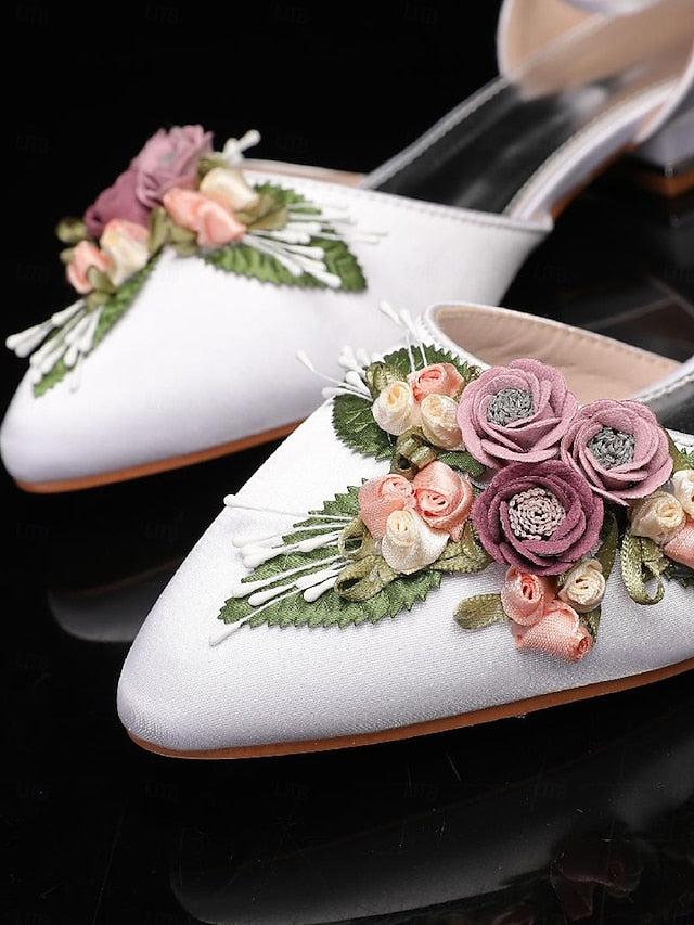 – Embroidered Shoes Floral with Clutch Matching Flat White FashionChic