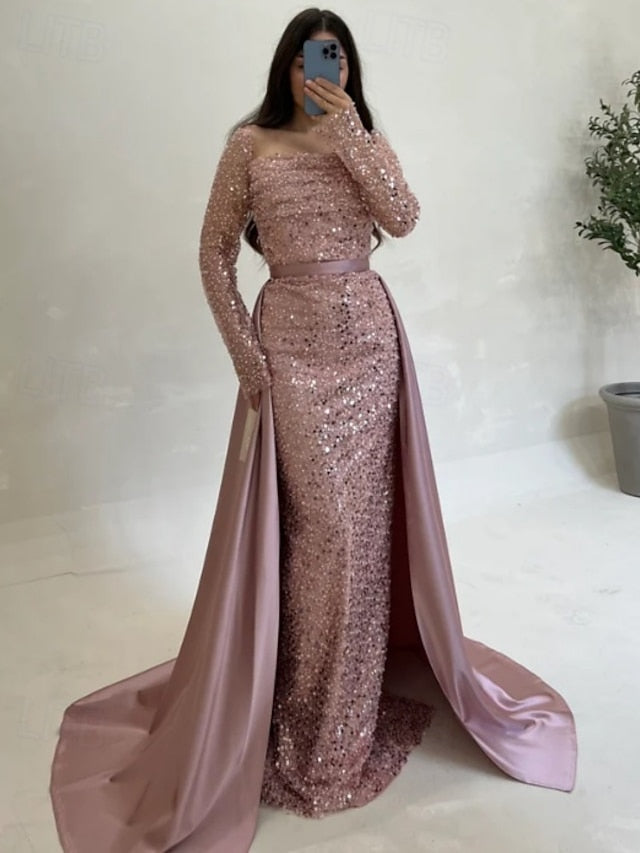 Evening Sequin Wedding A-Line Guest Formal Gown Elegant Dress FashionChic