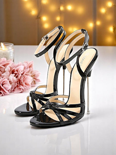 Heels Strappy Red Leather - Patent Knot Stiletto Women's FashionChic