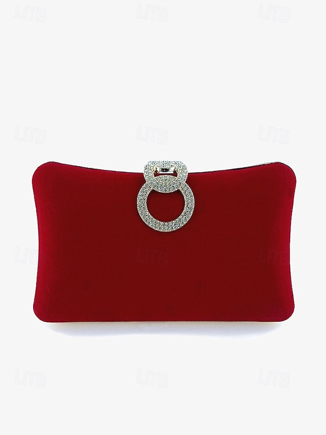 Velvet with Blue Bag Ring Clutch Rhinestone Women's Elegant FashionChic
