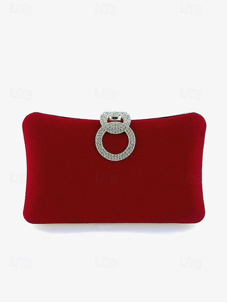 Velvet with Blue Bag Ring Clutch Rhinestone Women's Elegant FashionChic