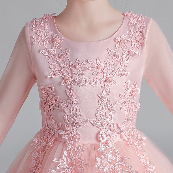 Kids Long Girls' Flower Dress Floral Sleeve Girl FashionChic