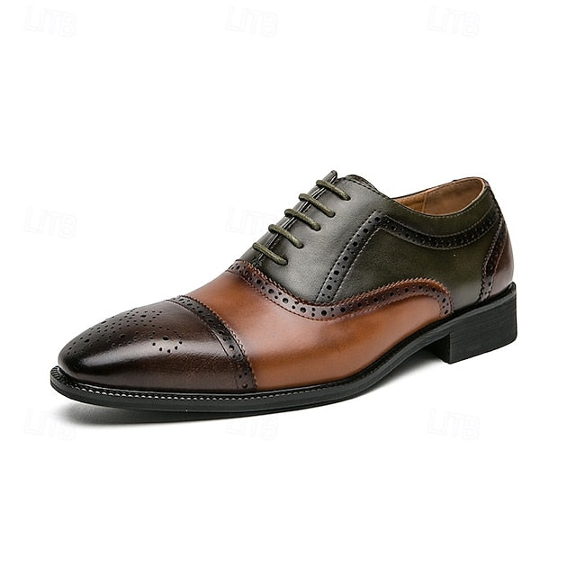 Men's Faux Shoes Leather Brown Oxford Wingtip – Black and FashionChic