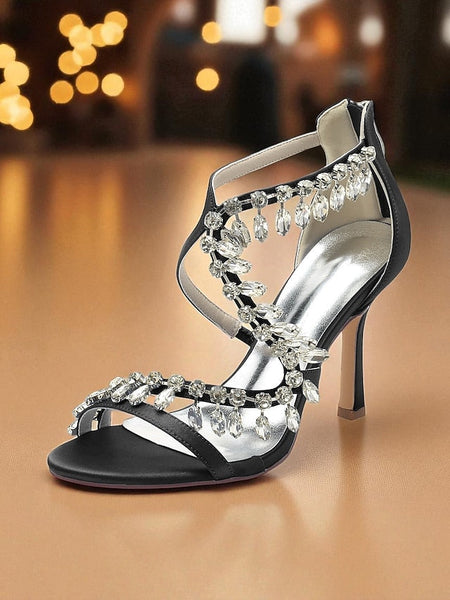 Rhinestone Strappy Heel Sandals Women's High White with FashionChic