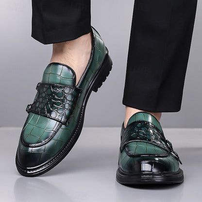 Loafers – Leather Crocodile Faux Pattern with Brown Men's FashionChic