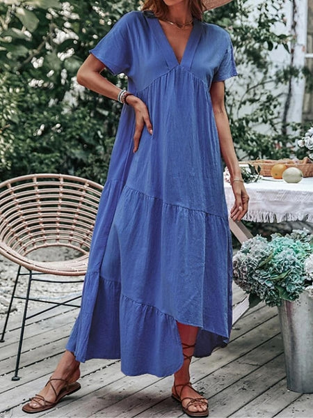 Women's Blue Sky Blue Green Summer Spring Maxi Dress Cotton