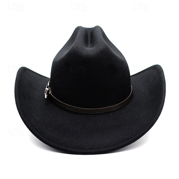 Western Men's Woolen Cowboy Hat Metal Buckle Vintage Knight FashionChic