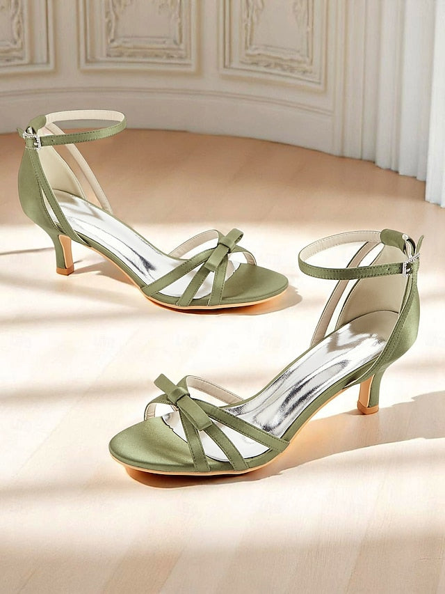 Women's Vintage Green Strappy 1950s Satin Kitten Heel FashionChic