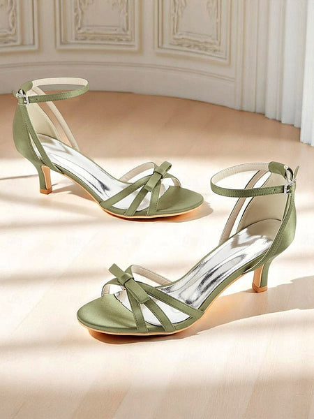 Women's Vintage Green Strappy 1950s Satin Kitten Heel FashionChic