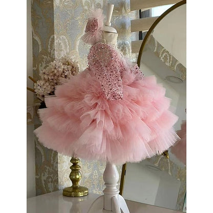 Long Party Girls' Dress Performance Sequin Sleeve Kids FashionChic